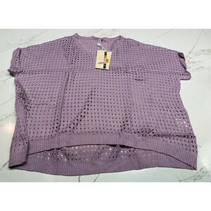 DOKOTOO Womens Purple Crochet Knit V Neck Button Up Sweater Top XL